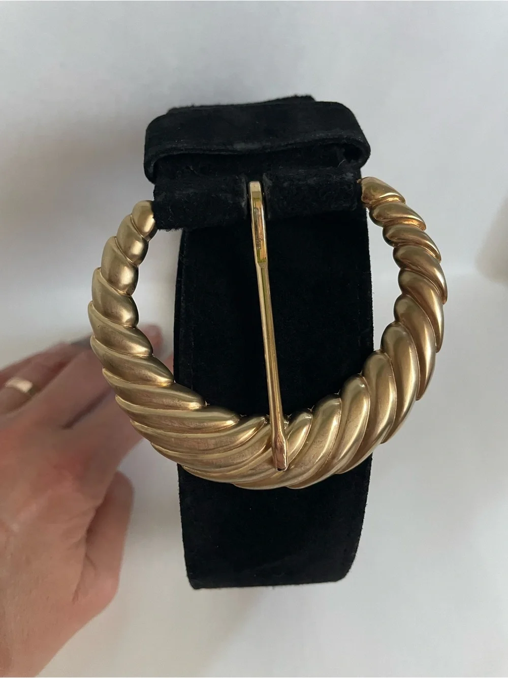 Vintage black suede and gold belt